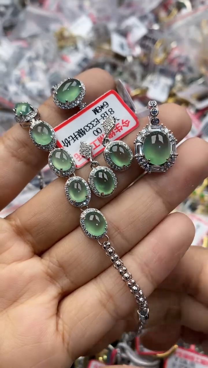 银S925镶嵌戒指翡翠5555-----8