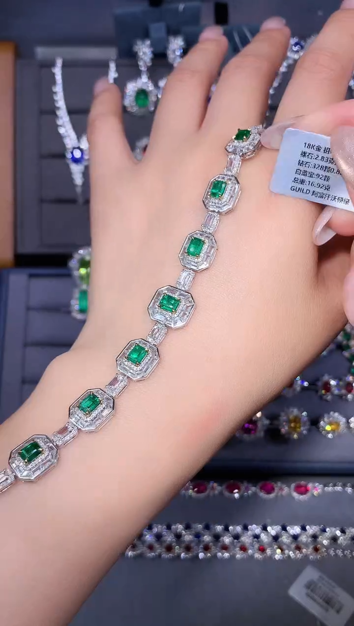 18K金镶嵌手链祖母绿2.83ct/吉尔德/阿富汗/沃顿绿
