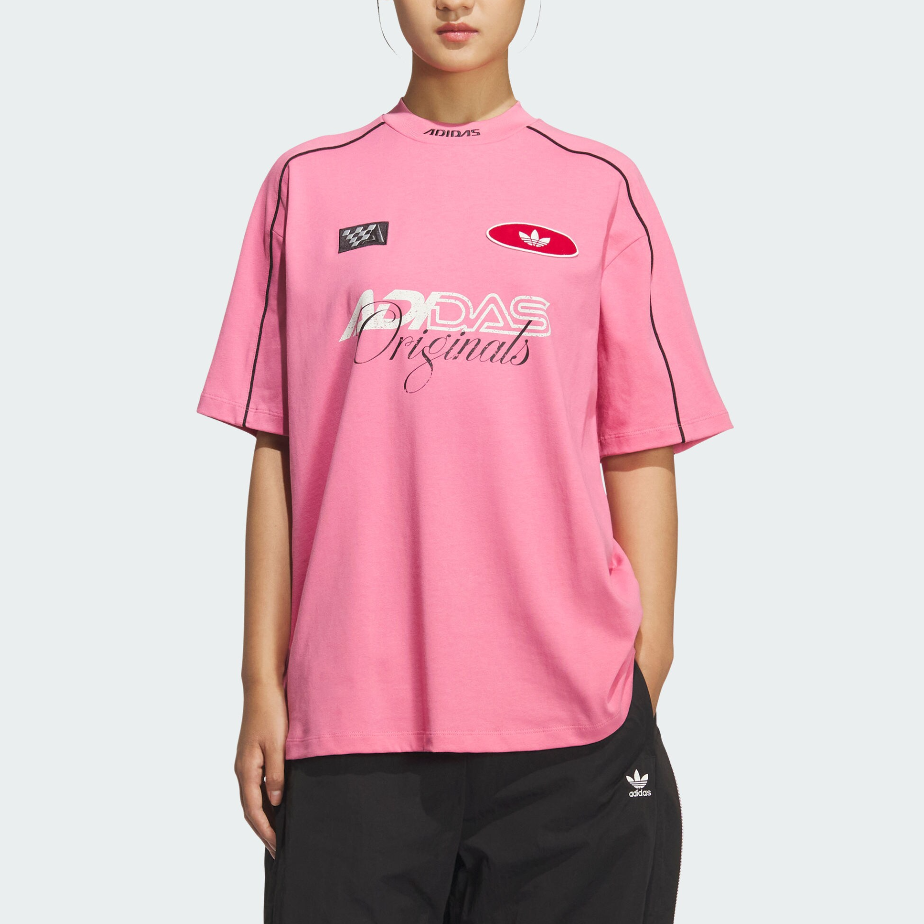 adidas/阿迪达斯三叶草女子赛车风纯棉小高领运动短袖T恤KG6679