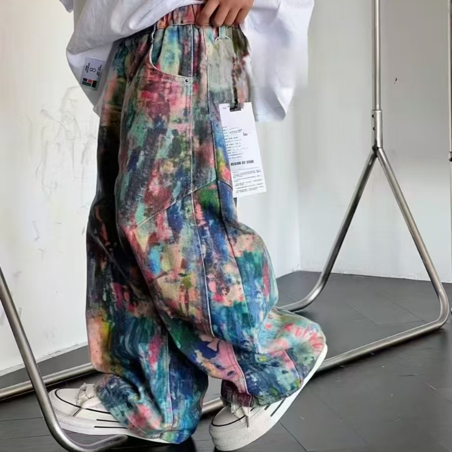 1033韩版2025春季儿童时尚潮流百搭休闲个性炫彩色香蕉牛仔裤