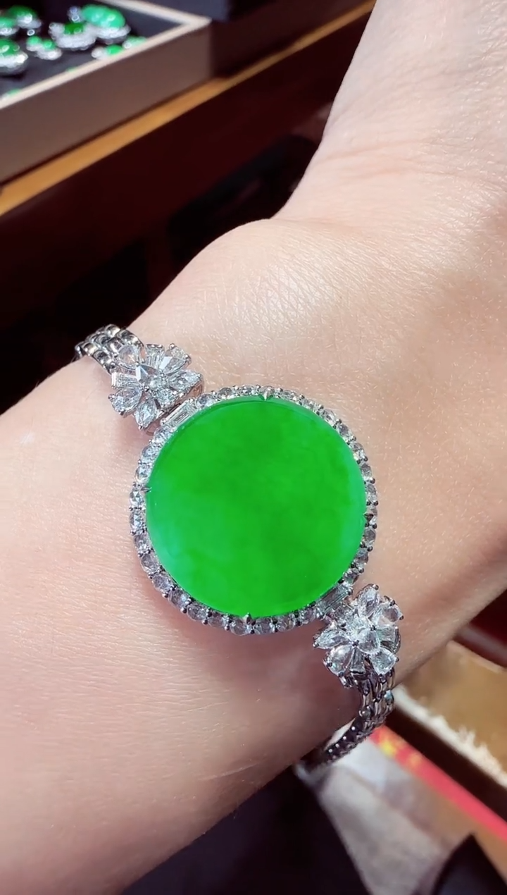 【闪购商品】翡翠手链18K金镶嵌 圆牌两用