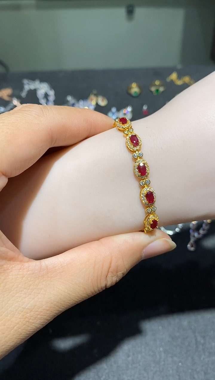 银S925镶嵌手链红宝石手链