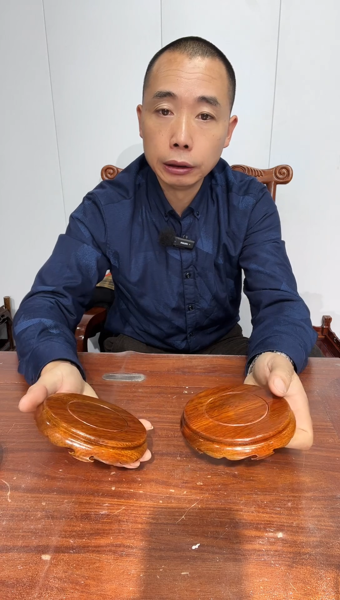 木老花圆形小盘几两个11*12*2.6