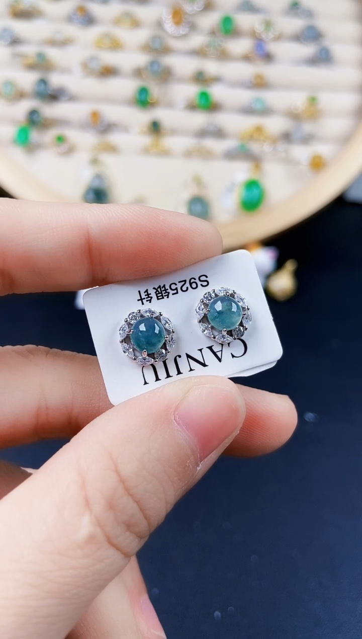 【闪购商品】翡翠耳饰银S925镶嵌65464