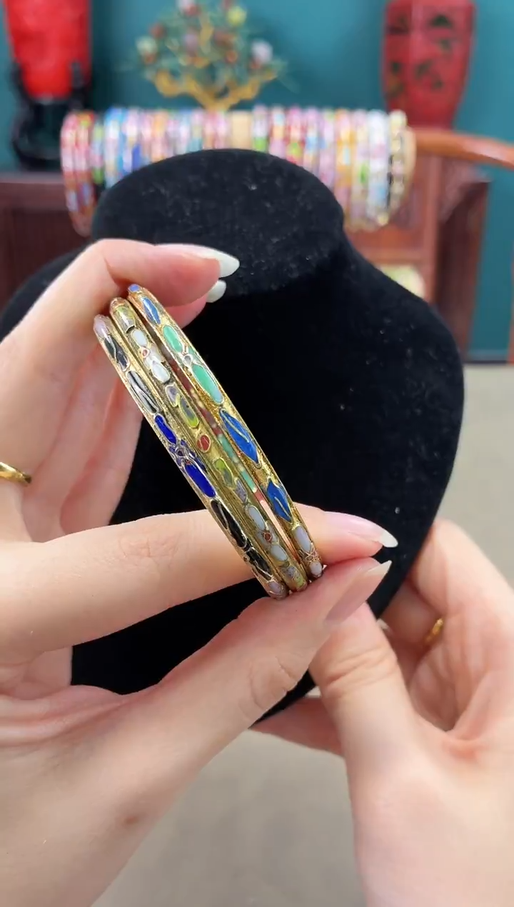 景泰蓝半金地手镯 58-64可戴 三支装