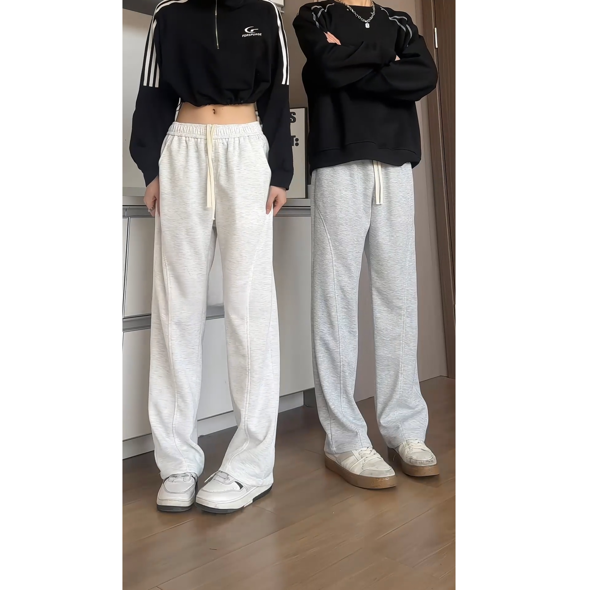 浅灰色斜切微喇卫裤男款美式复古 cleanfit 裤子弯刀直筒休闲裤