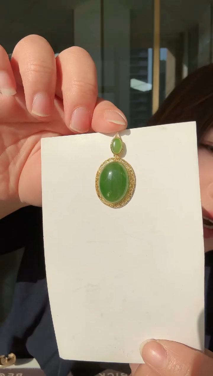 【闪购商品】和田玉吊坠18K金镶嵌吊坠
