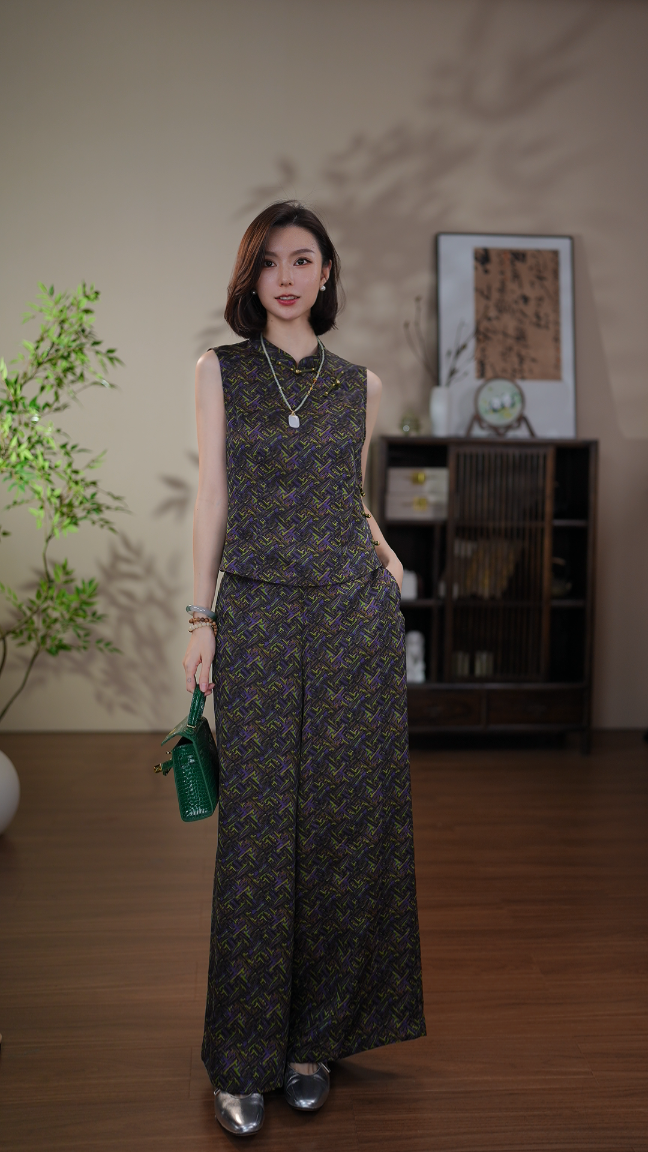 GONG QUE 新中式桑蚕丝香云纱显瘦气质无袖背心马甲 3277