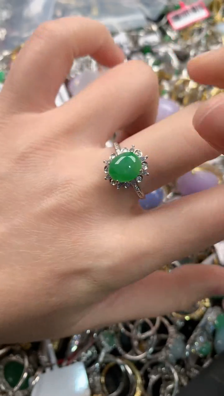 银S925镶嵌戒指翡翠555   9