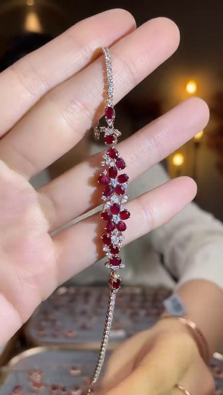 银S925镶嵌手链红宝石手链