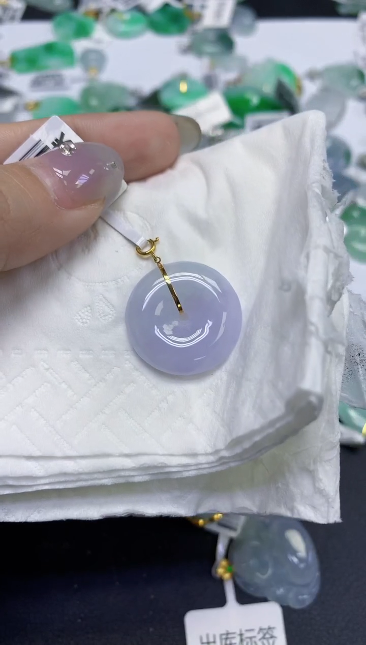 颈饰18K金镶嵌翡翠天然缅甸翡翠A货百元以上9元证书费自理