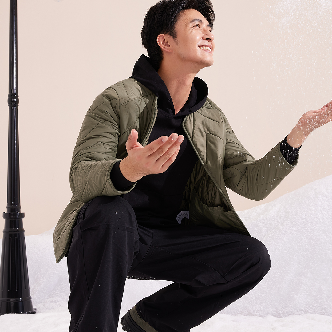 3832男士波浪纹拉链长袖秋冬保暖舒适百搭棉服外套