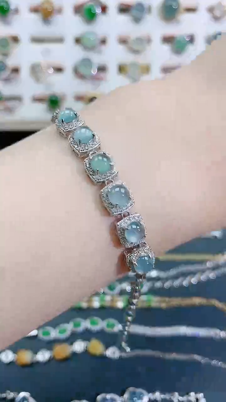 银S925镶嵌手链翡翠 天然翡翠