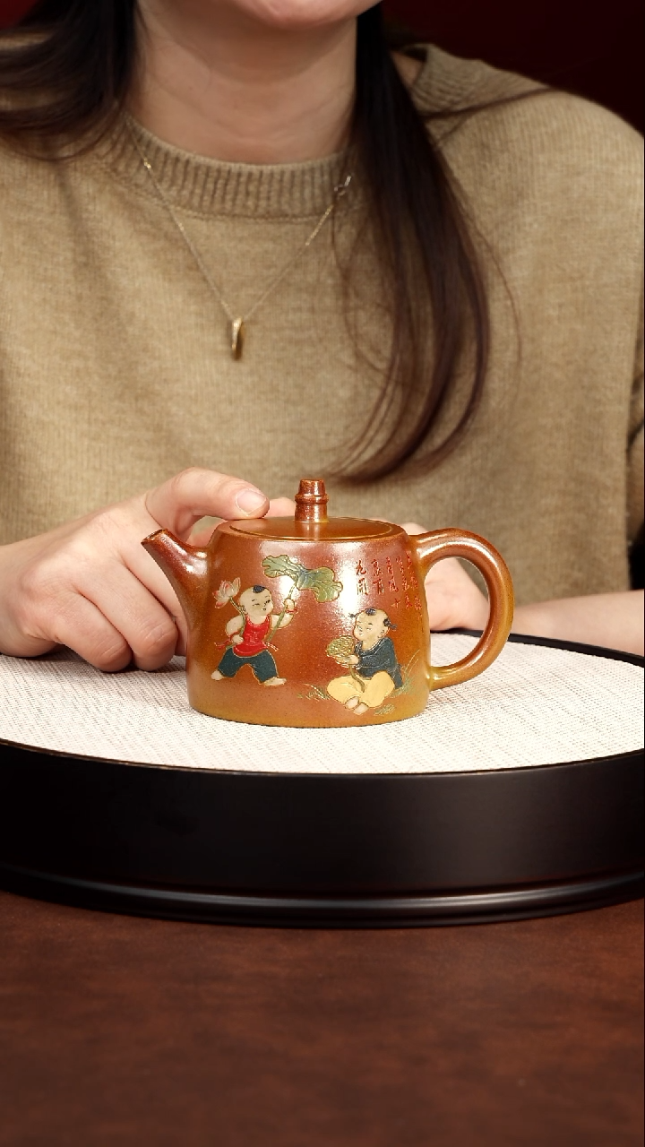 紫砂茶案宜兴紫砂 汉铎壶柴烧 梅付春