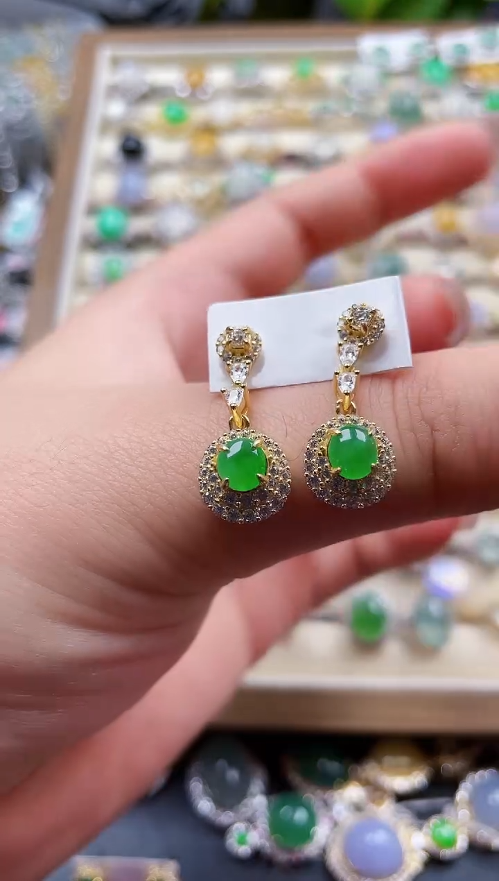 银S925镶嵌翡翠耳饰102