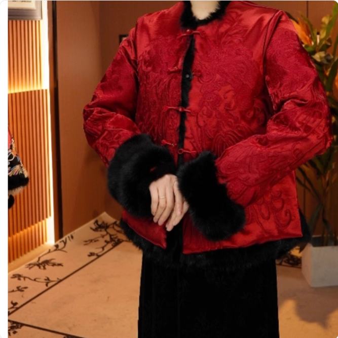 【花影】2025款新中式保暖双面双穿外套2025D0925大鹅-大女王仓