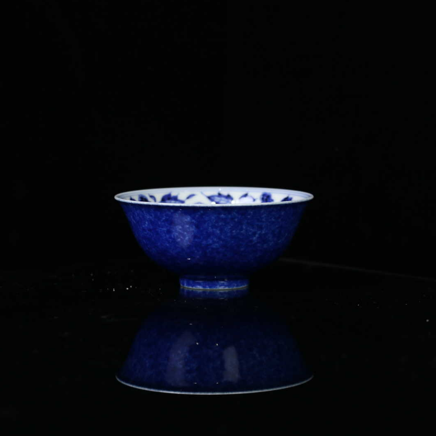 [静姐小院]外撒蓝内全满牡丹花宫碗，口径8.5高度4容量100ml茶杯