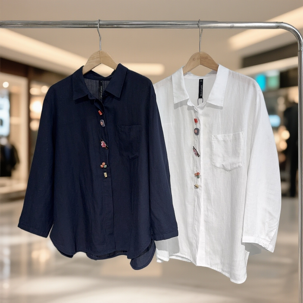 水淼2026春款新款文艺复古彩色扣子衬衫2069