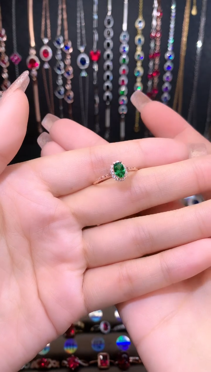 戒指透辉石银S925镶嵌46玫瑰金