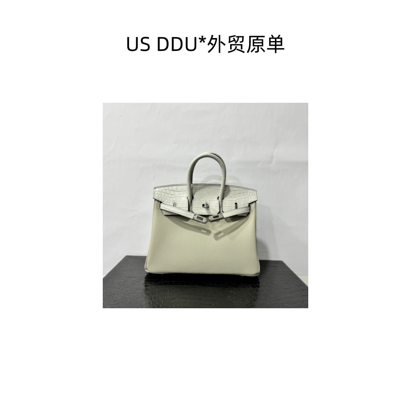 A261珍珠灰银扣铂金25内缝鳄鱼纹配togo皮 25铂金鳄鱼纹togo/M040
