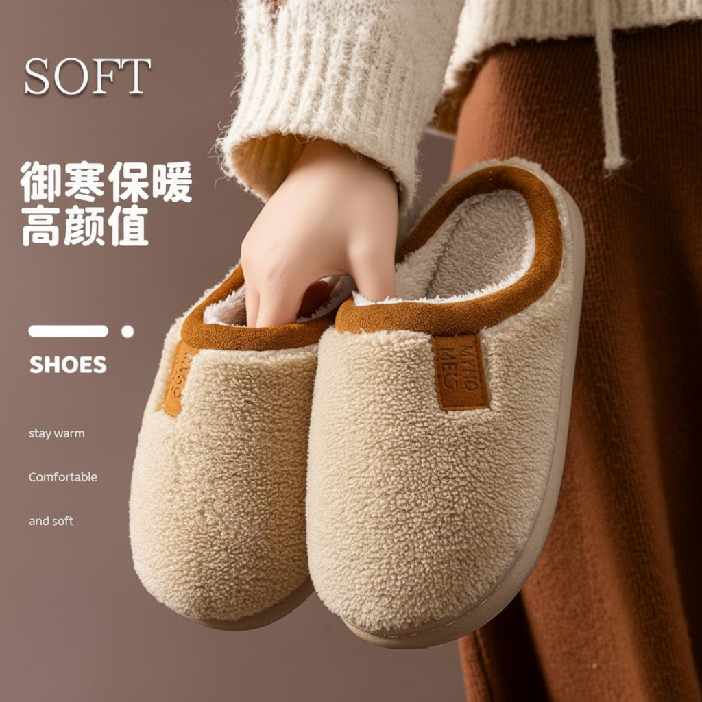 【浮力]毛绒棉拖鞋秋冬季女2025新款加厚家居棉拖鞋滑加绒男保暖