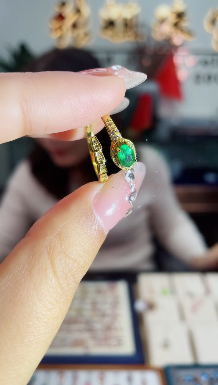 【闪购商品】祖母绿戒指银S925镶嵌戒指