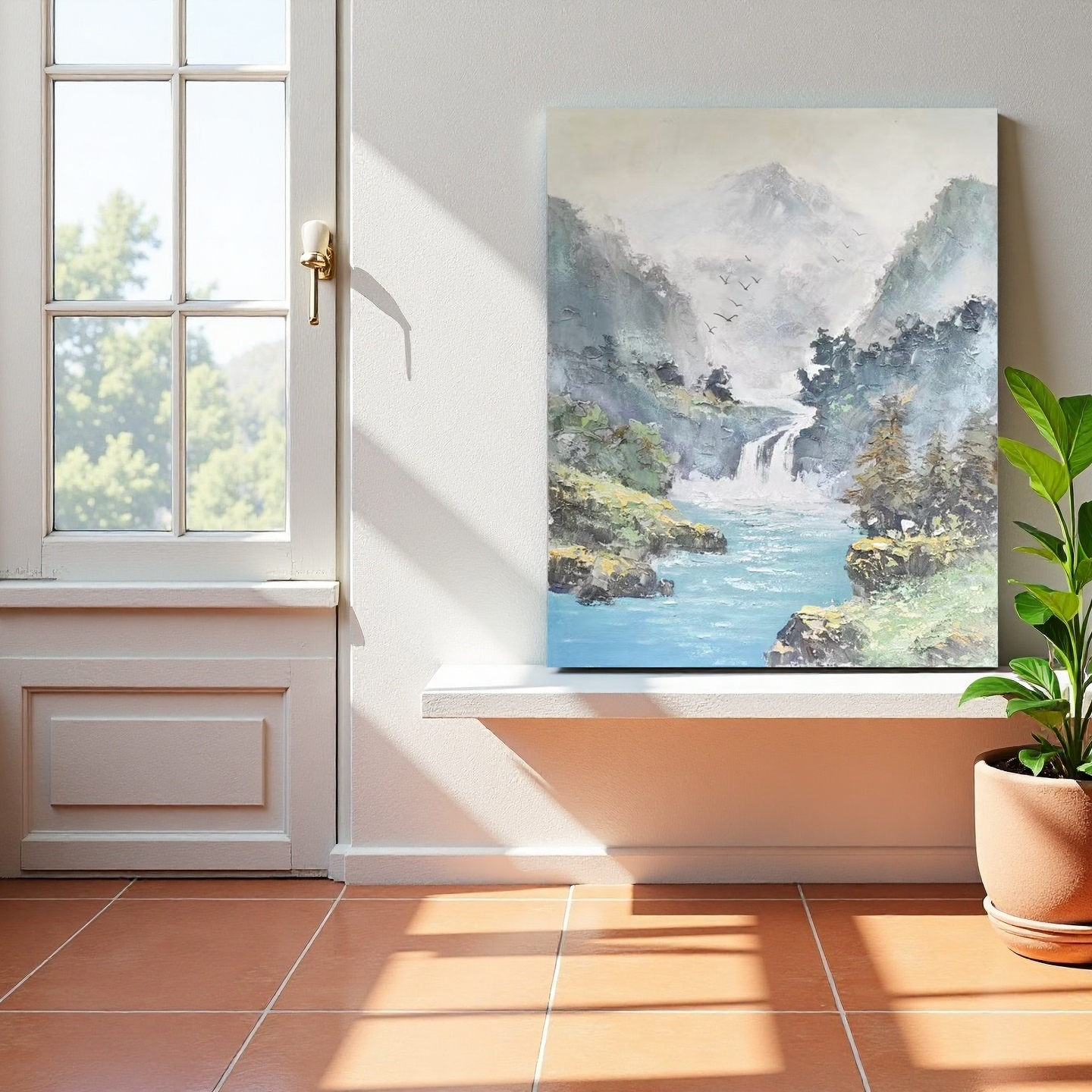 厚肌理山水原创中式简约风景手绘油画客厅餐厅书房茶室办公室挂画