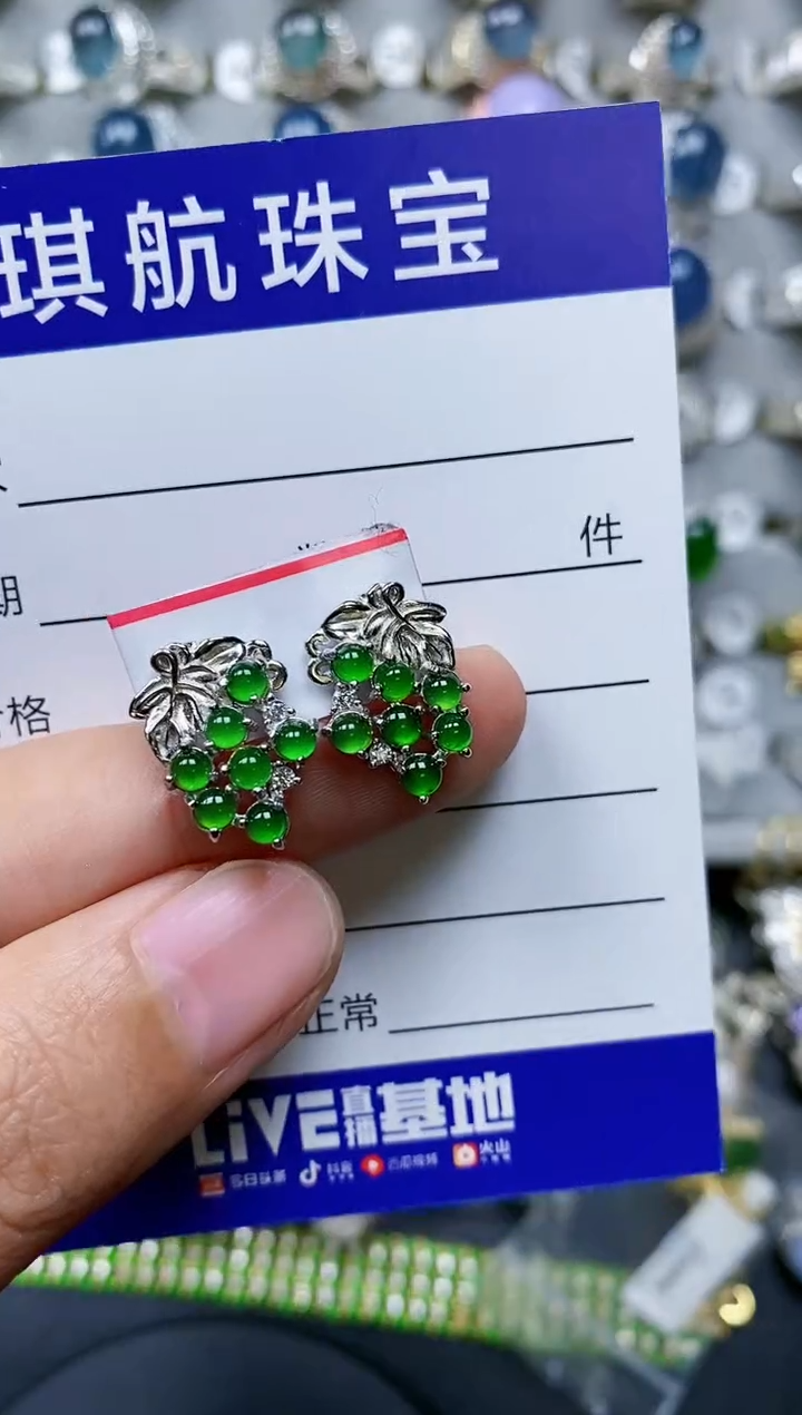 【闪购商品】翡翠耳饰银S925镶嵌0474