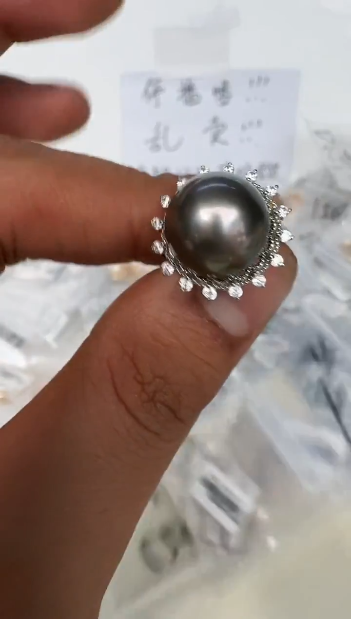 银S925镶嵌戒指海水珍珠戒指