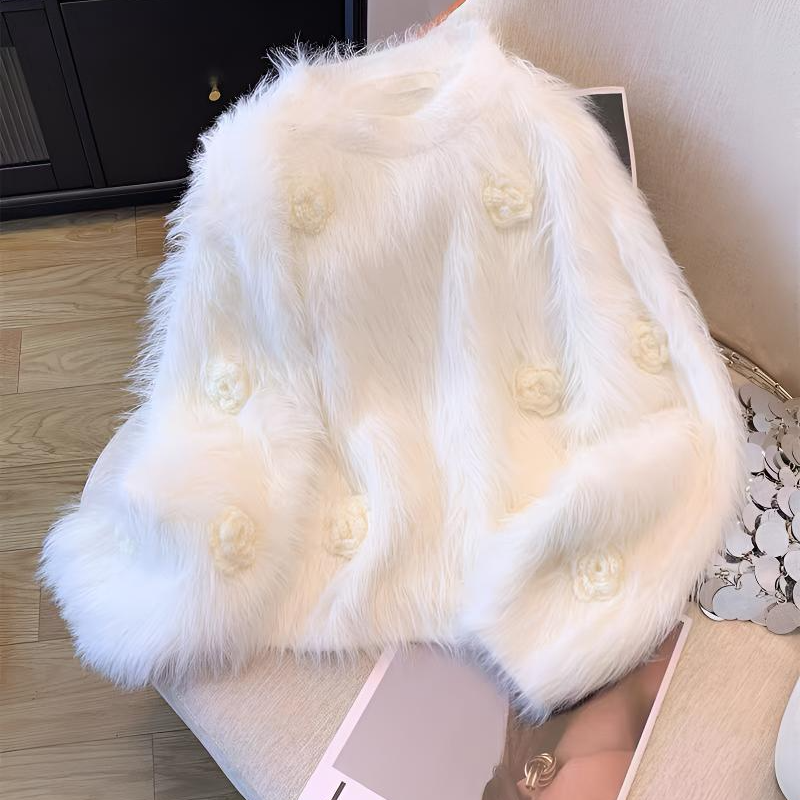 重工立体手工钩花环保皮草花朵纯欲天花板绝美氛围感高级感毛绒