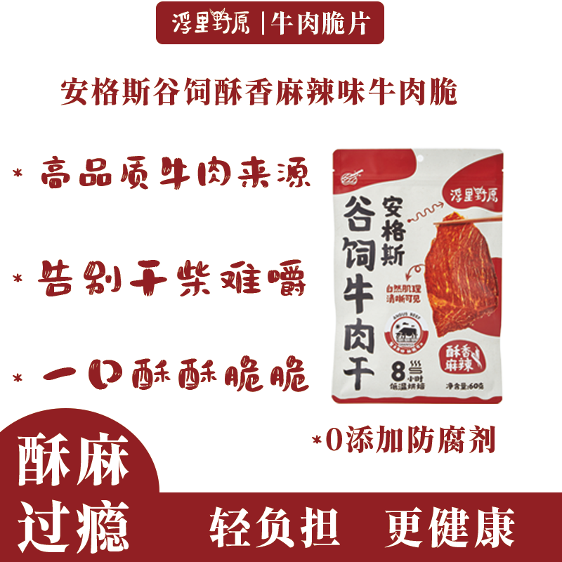 浮里野原安格斯谷饲牛肉干酥香麻辣澳洲进口原切牛肉脆片高蛋白
