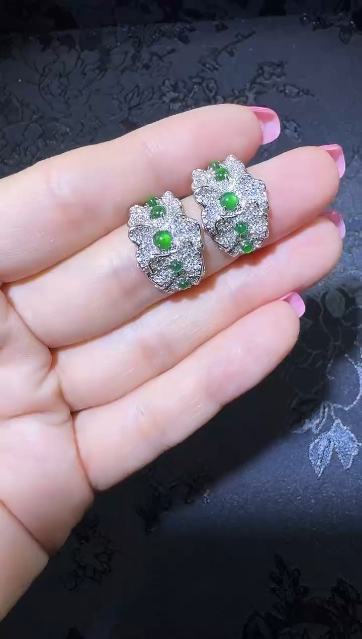 【闪购商品】翡翠耳饰银S925镶嵌耳钉