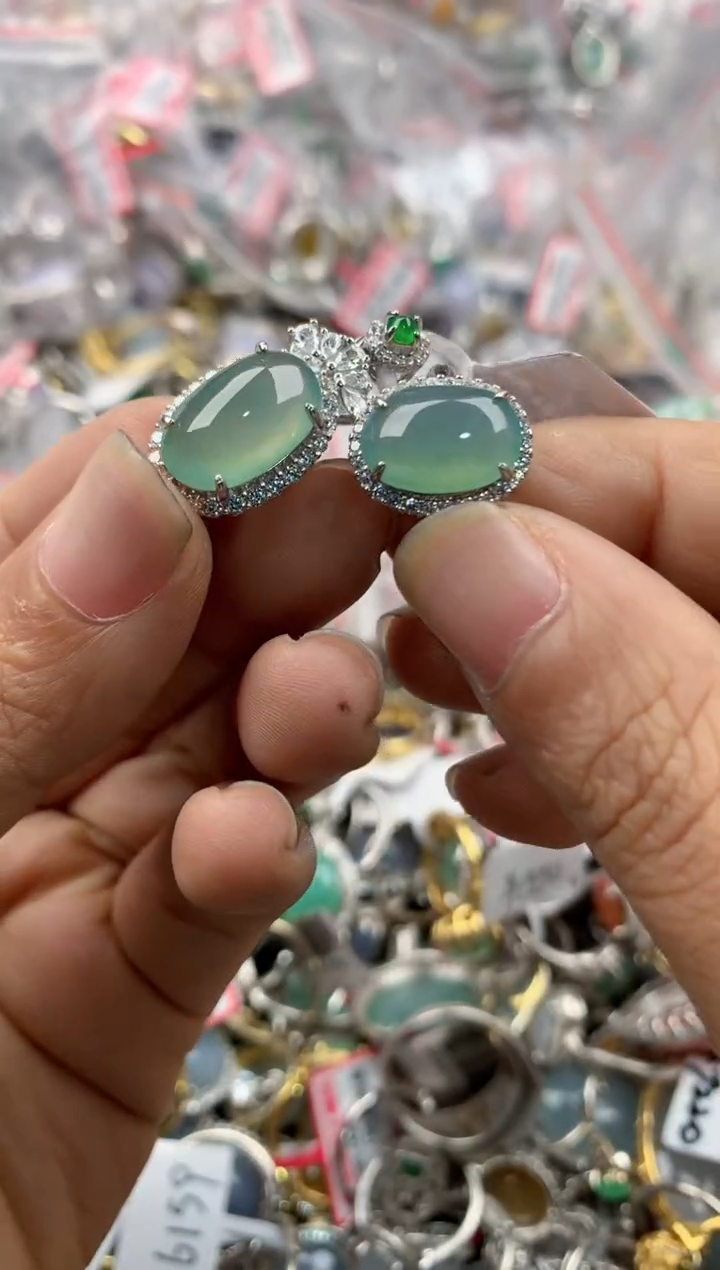 银S925镶嵌戒指翡翠666----6