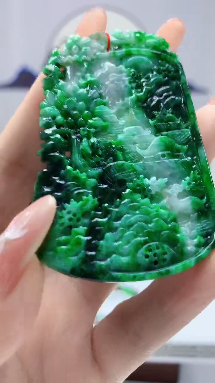 【闪购商品】定制翡翠未镶嵌4852DD-毛货山水赠珠链40