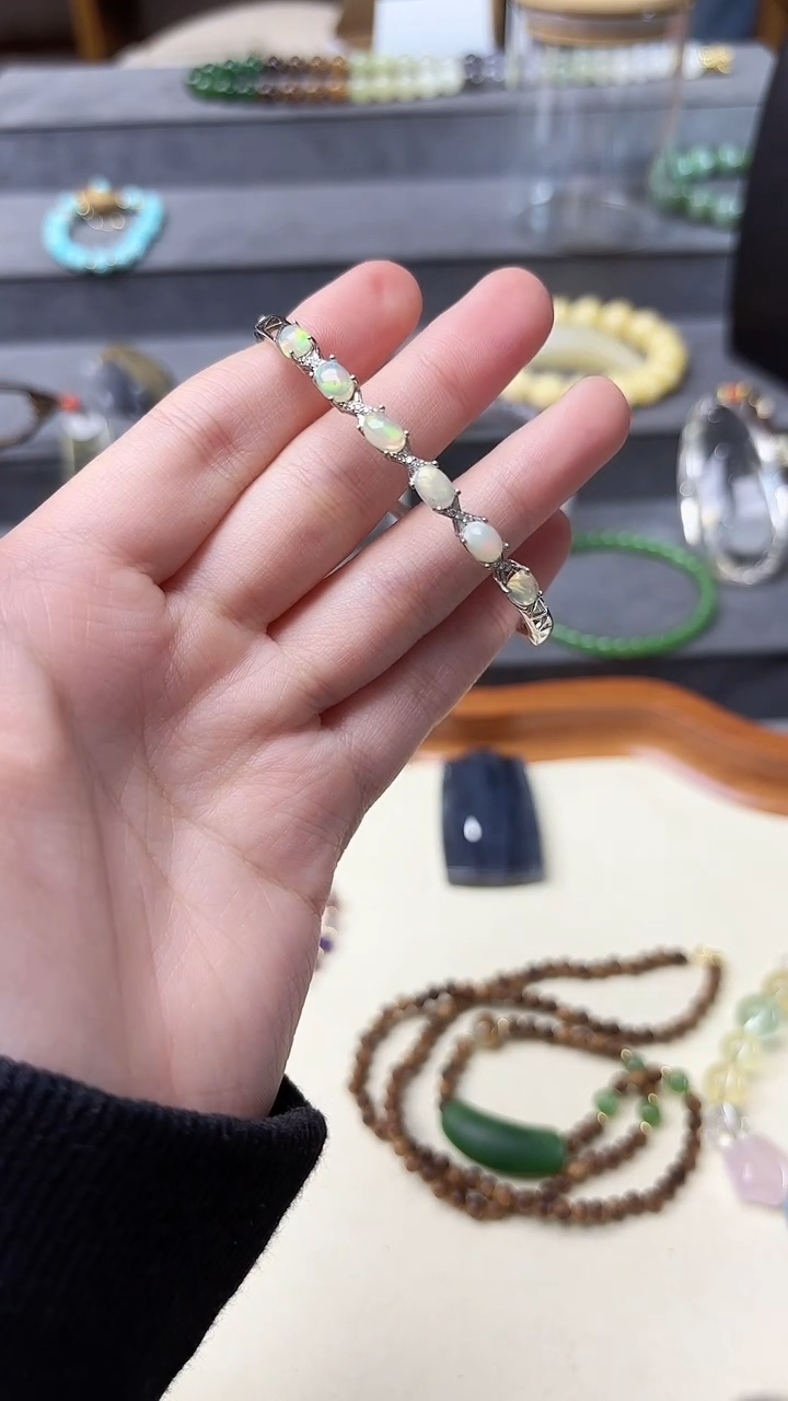 银S925镶嵌欧泊手镯s925银欧泊手镯LP