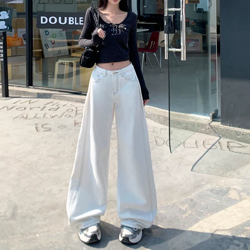 复古阔腿裤女慵懒风垂感软糯休闲直筒裤