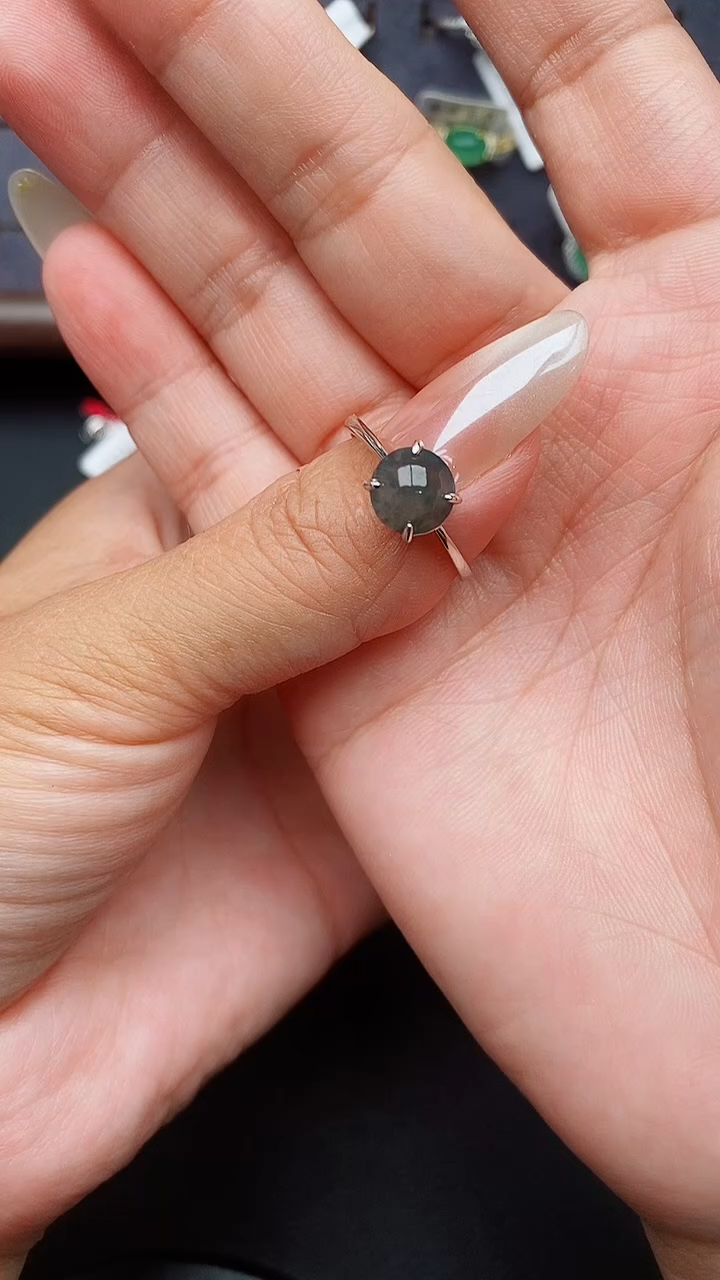 银S925镶嵌戒指翡翠天然翡翠A货