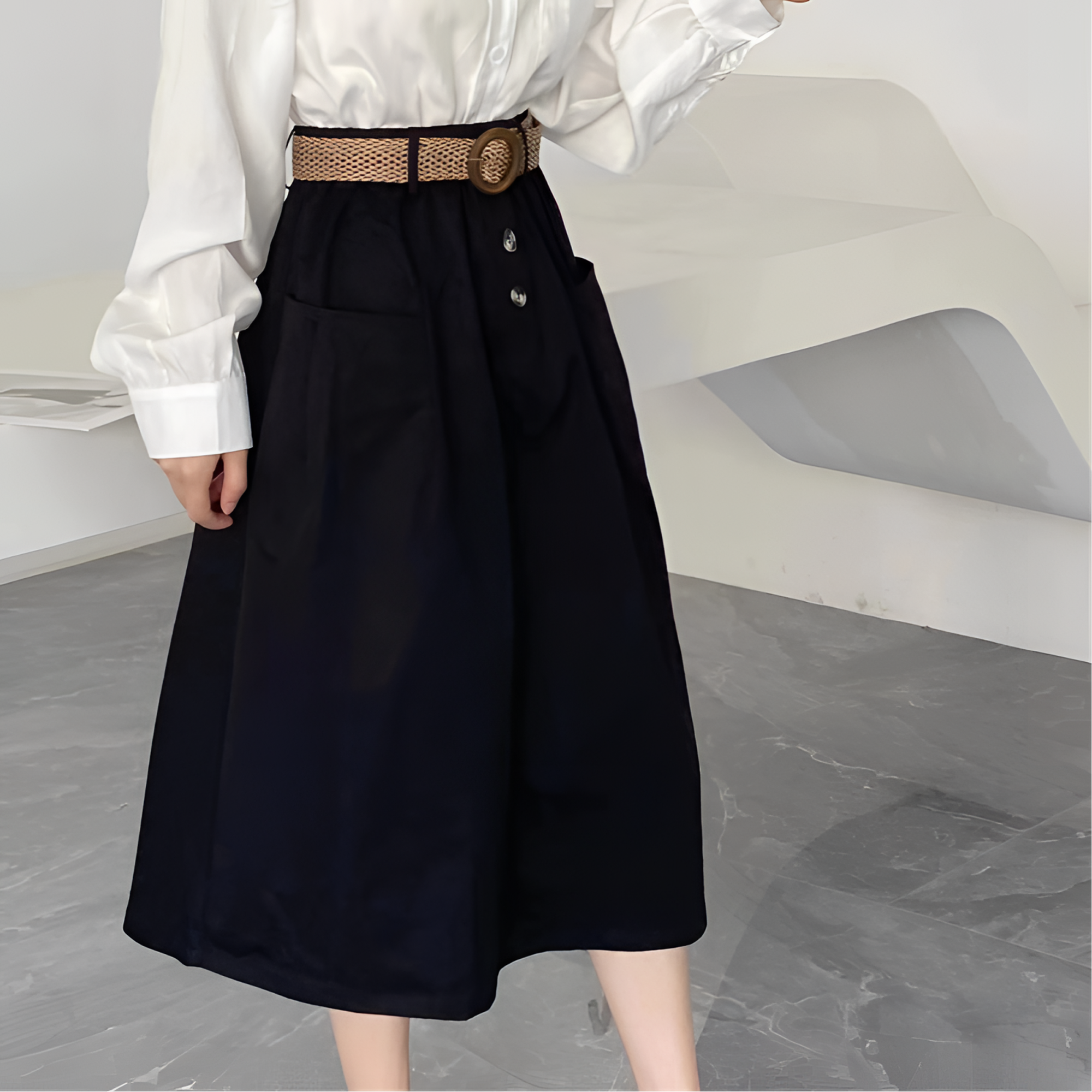 8915两色三扣显瘦半身裙