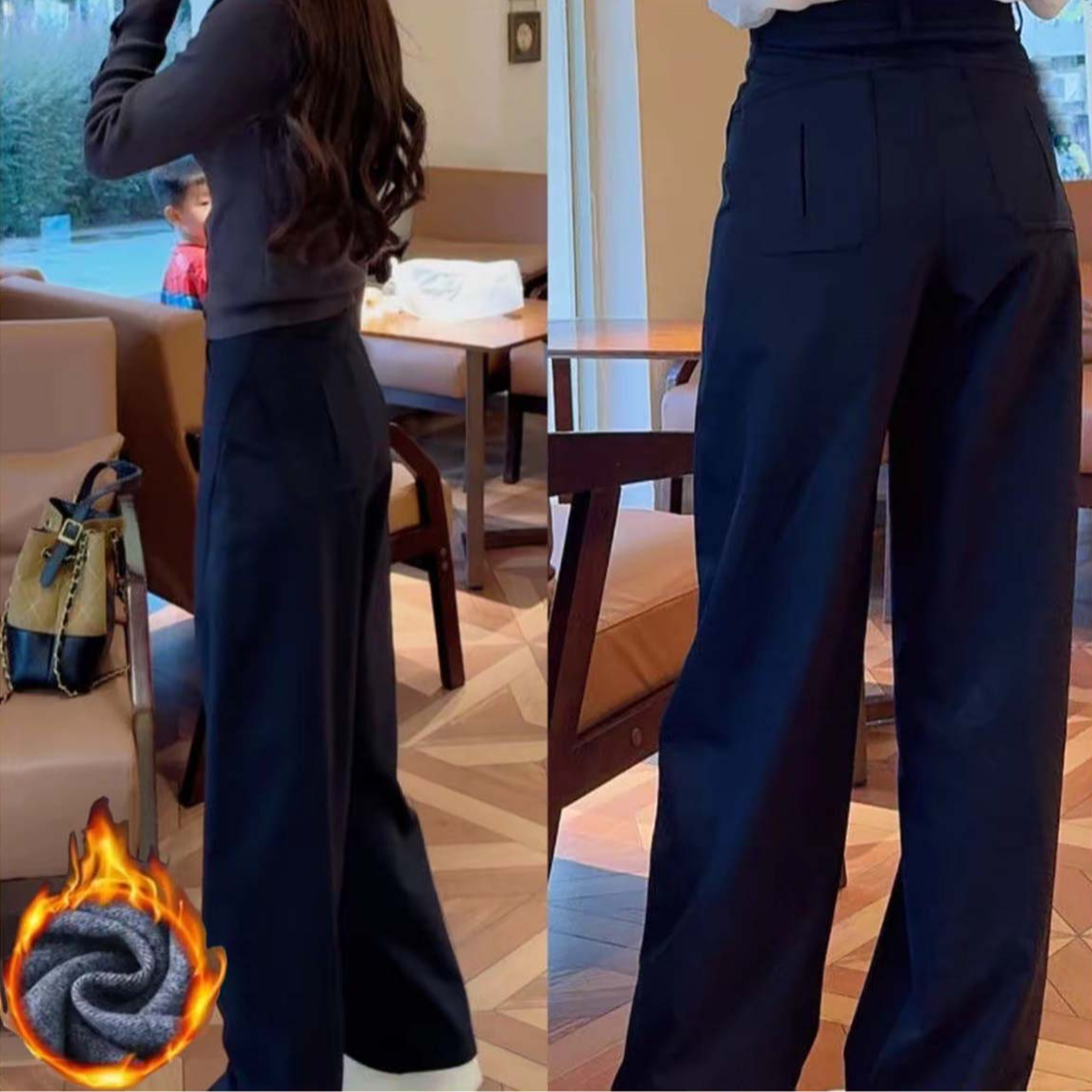 【正版原版】新款加绒加厚复古弯刀休闲裤女秋季显瘦百搭直筒裤T1