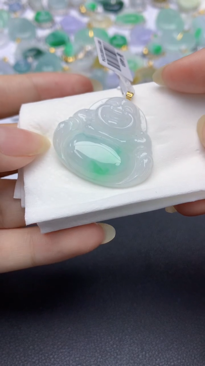 颈饰18K金镶嵌翡翠天然缅甸a货翡翠百元以上9元证书费自理