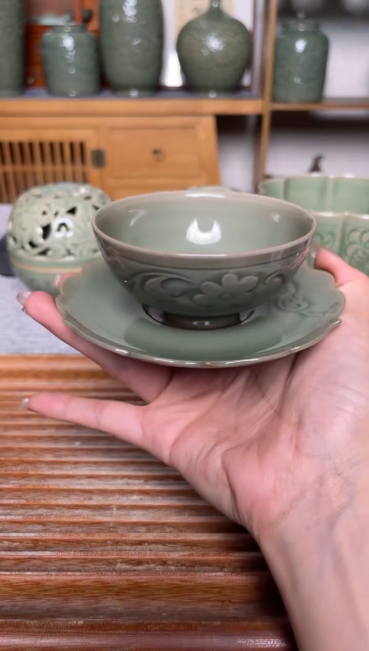 【闪购商品】其他王晓娜 纯手工秘色螭龙纹套杯