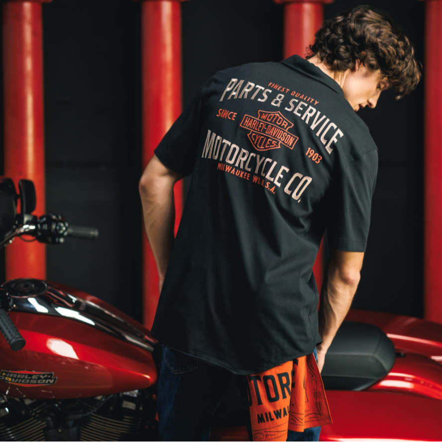 短袖工装衬衫 刺绣logo 哈雷戴维森 