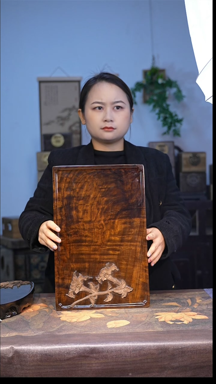 金丝楠阴沉木茶盘喇叭花浮雕【10】