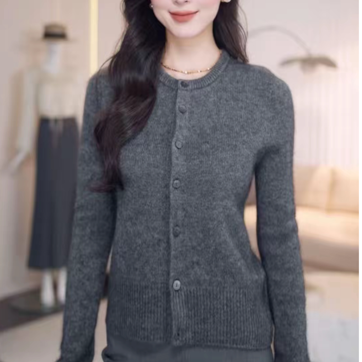 GIRDEAR/哥弟纯色慵懒风针织毛针织衫灰色粗花呢设计师148042