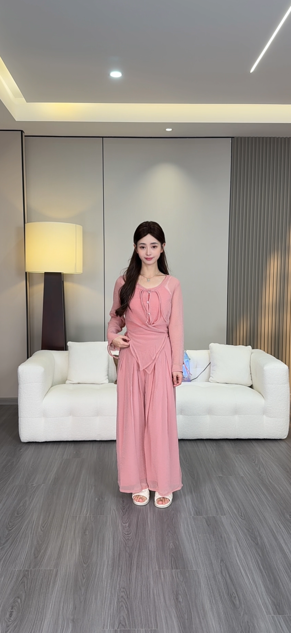 [清]小个子粉色新中式盘扣高腰减龄三件套