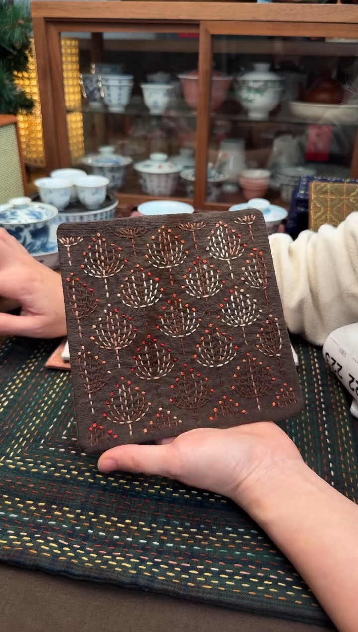 【闪购商品】织绣Cici手作刺子绣植物染柿染茶席-120