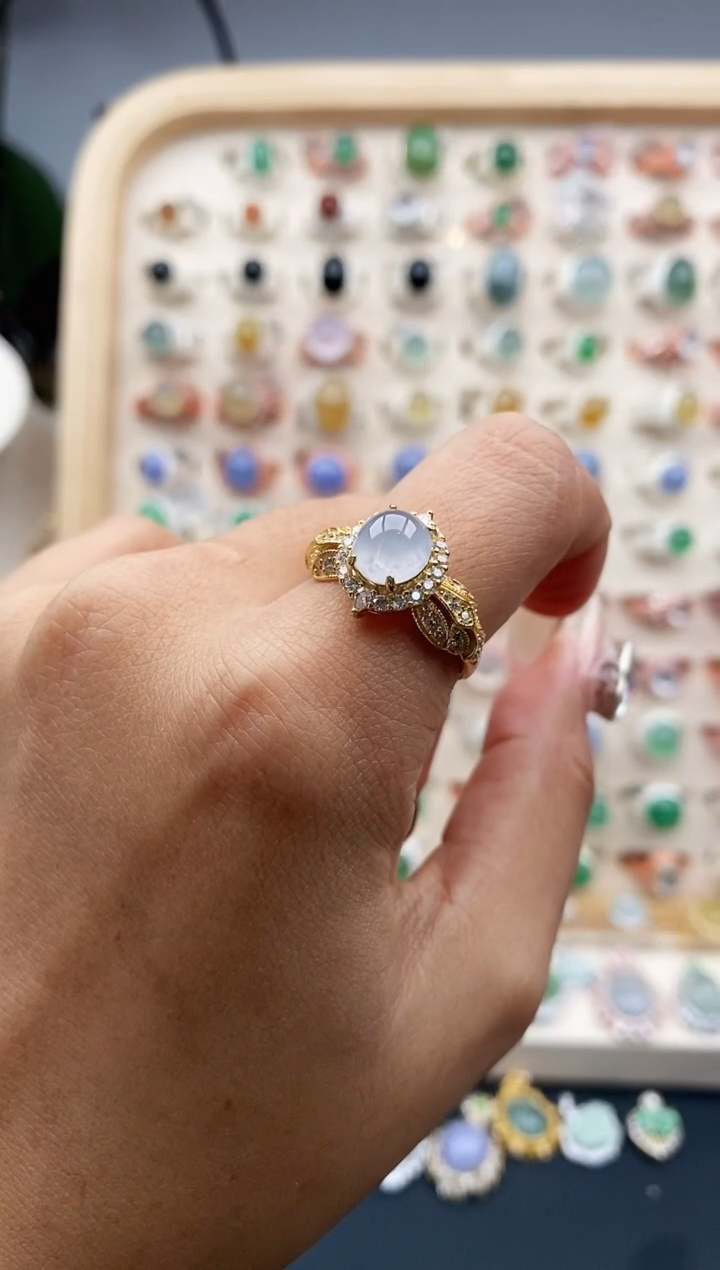 【闪购商品】翡翠戒指银S925镶嵌缅甸天然A货翡翠111  10+5