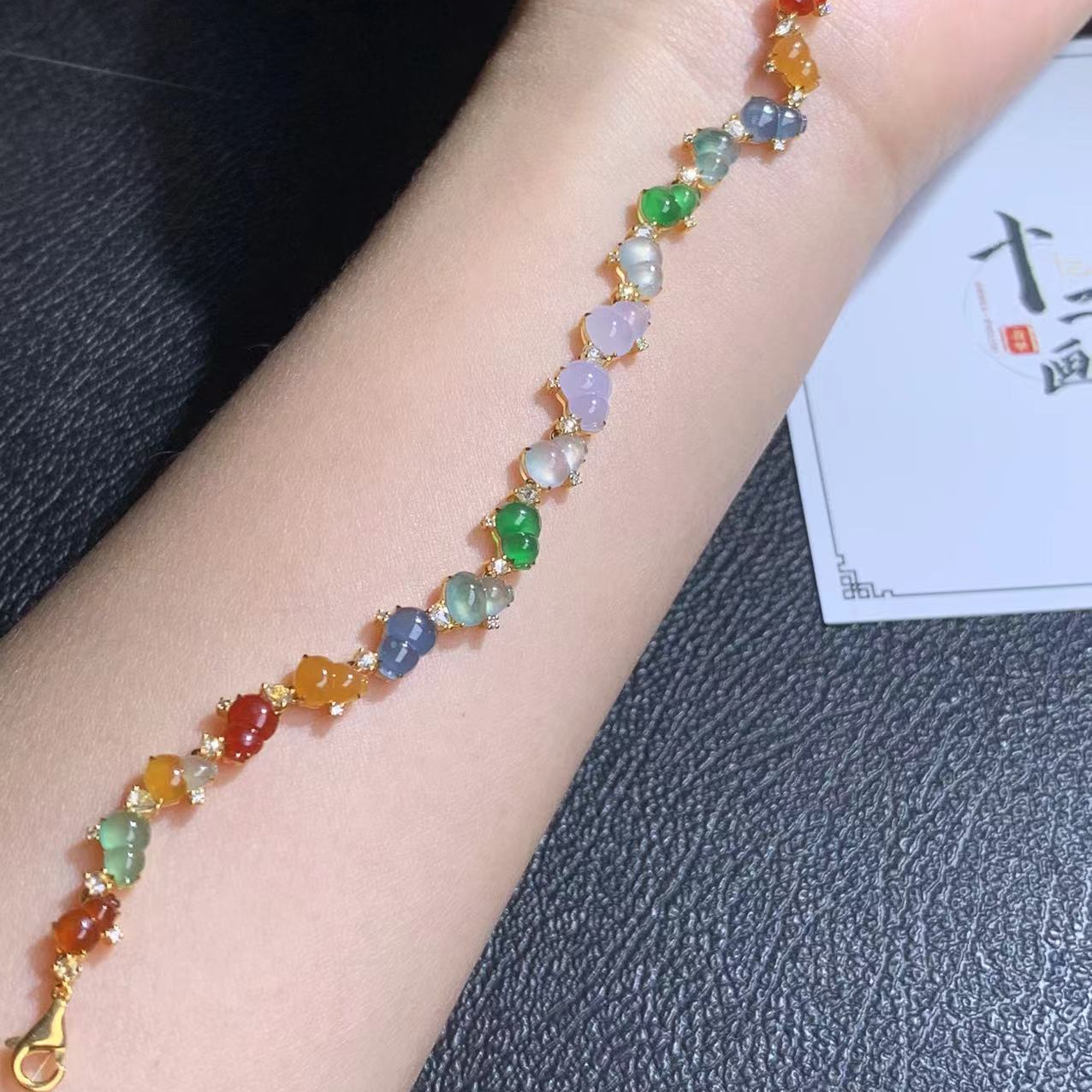 马卡龙多宝天然A货翡翠冰种多彩葫芦高冰玻璃底起强荧光 欣赏勿拍