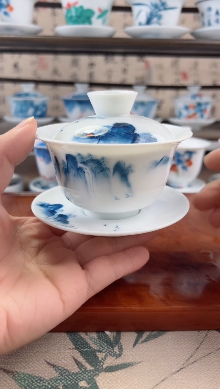 微瑕千里江山180ml三才盖碗