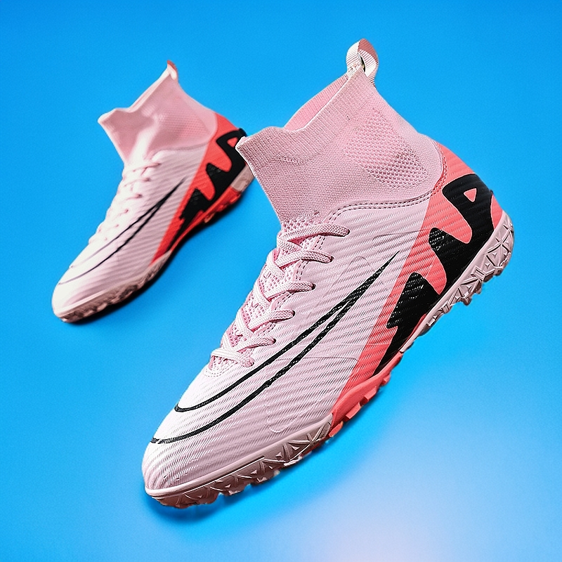 C罗刺客男女专用高帮足球鞋学生儿童TF碎钉鞋成人长钉ag足球训练 